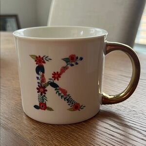 Floral Monogram Mug with Gold Handle
